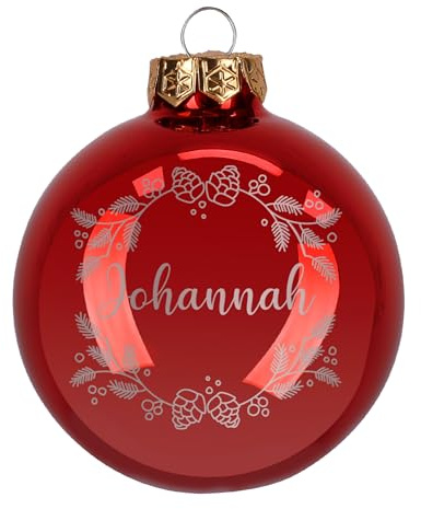 Herz & Heim® Personalisierte Weihnachtskugel mit Gravur – Christbaumkugel mit Name – Auswahl Farbe & Größe – Weihnachtsbaumkugeln als festlicher Baumschmuck für Weihnachten (Rot glänzend, 10 cm Ø)