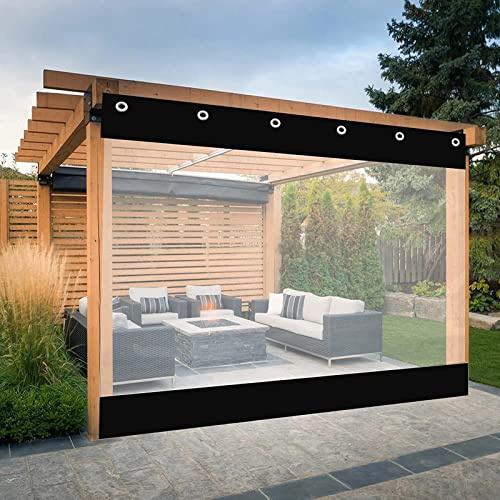 Pergola Seitenwände Transparent Wasserdicht Outdoor Vorhang Plane Reißfeste Windschutz mit Ösen Passend für Holz Pavillon & Terrasse 1,90x2,50m Klar + Schwarz