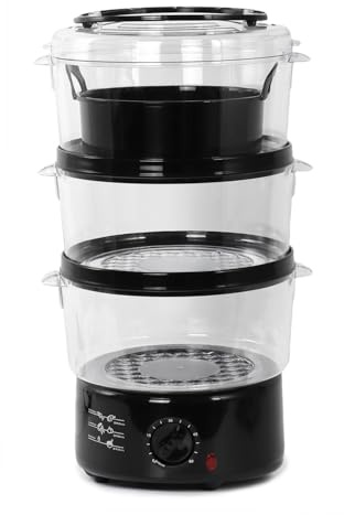 SUPERLEX 3 Tier Food Steamer Electric 7.5L Steam Cooker with 3 Steam Baskets and Rice Bowl Compact Healthy Steamer Cooking for Vegetables Meat Fish and Eggs 60 Min Timer Energy Saving 550W