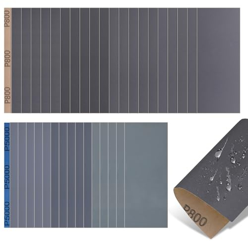 BALUGAEA Schleifpapier Set 35 Stück Nass und Trocken Sandpapier Fein Nassschleifpapier Körnung 1000 2000 3000 5000 7000 wasserschleifpapier für Holz Metall Auto Polieren und Schleifen 23x9 cm