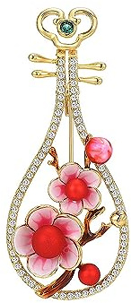Broches pour Femmes Vintage Style Chinois Luth Instrument Broche Rose émail Fleur de Prunier Broche Broches