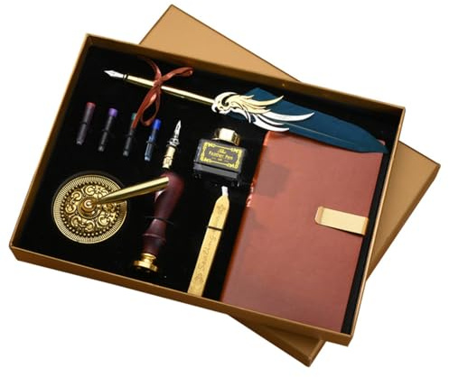 Aumotop Stift- und Tintenset, Kalligraphie-Schreibset mit Tauchtinte, Vintage-Stifte für Studenten und Kreative Künstler, Weinrot (Marineblau)