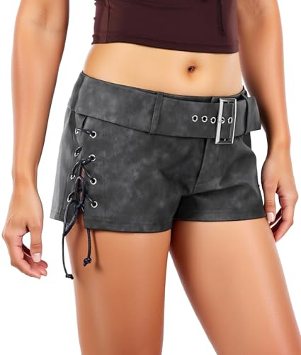 Ausing Femme Short en Cuir PU Pantalon Court Taille Basse Shorts Simili Cuir Skinny Hotpants Mini Sexy de Soiree Club Fête Carnival Danse Disco Festival Y2K S-XL