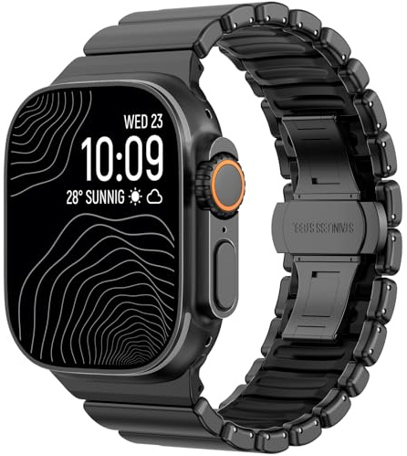 CHANCHY Metallarmband kompatibel mit Apple Watch Ultra 49mm 46mm 45mm 44mm | Metall-Silikon Dual-Layer Gliederarmband für iWatch Ultra 3 2 1/Series 11 10 9 8 7 6 5 4 3 2 1 SE für Damen Herren