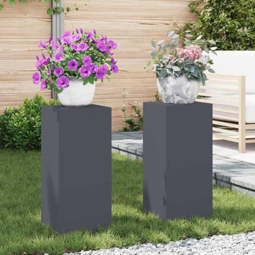 Mokuyary Pflanzenständer 2 Stück Anthrazit 24 x 24 x 55 cm Stahl, Pflanzenregal Innen Außen Blumenregal, Dekoratives Blumentreppe für Terrasse, Balkon, Wohnzimmer