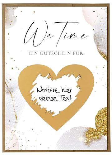 Joli Coon We Time Rubbelkarte Gutschein für gemeinsame Zeit, 15 x 10,5 cm | 350g Designerpapier, fühlbare UV-Lack-Veredelung, Natur-Steckkuvert mit Herz, für Gutscheine und gemeinsame Erlebnisse