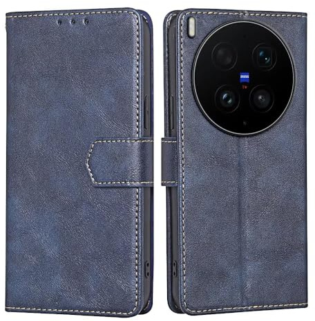 HAFFAN Plånbok telefonfodral för vivo X300 Ultra (17,2 cm tum), vikbart fodral i PU-läder, RFID-blockering, magnetiskt skyddskåpa – blå