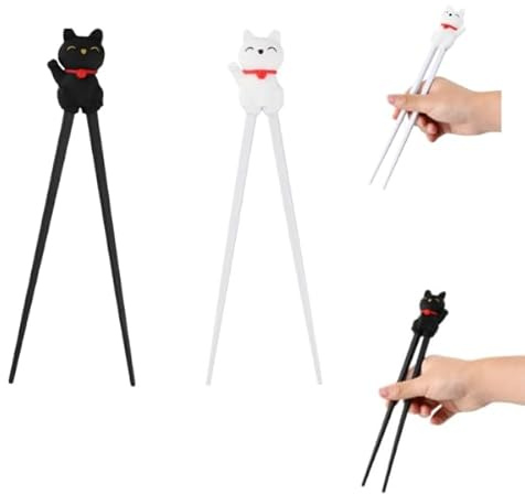 Essstäbchen 2 Paar, Rebound-Trainingsstäbchen mit Glückskatzen-Muster, Wiederverwendbare & Rutschfeste Übungsstäbchen mit Rückfederung, 22 cm, Aus Silikon, Ideal für Anfänger