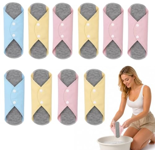 10 PCS Reusable Panty Liners for Women, Washable Sanitary Pads in Assorted Colours, Daily Feminine Hygiene Protection（Random Color）