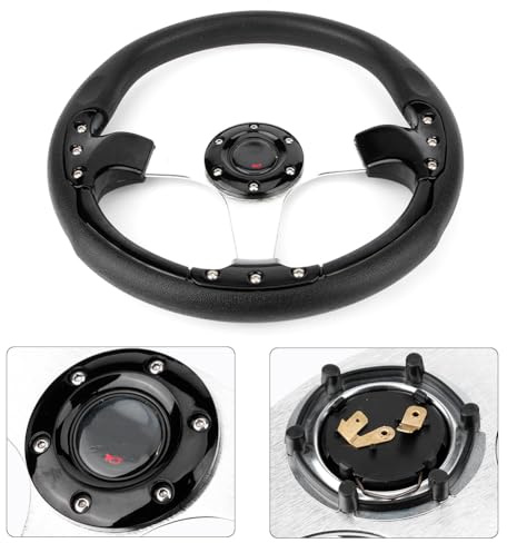 Nosqew 13.4in PU Car Racing Steering Wheel High Quality Soft Comfortable Durable Universal Replacement for Sports Drifting and Car Modifications Black (38cm)