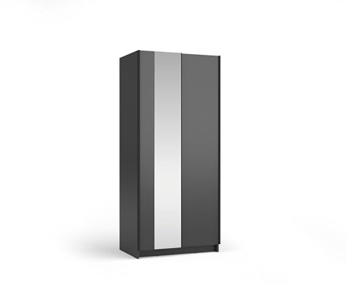 Masseno Schwebetürenschrank VARO 250/205/60 cm Kleiderschrank mit 4 Schubladen Schlafzimmer Schiebetürenschrank 3-türig mit Spiegel Schwarz