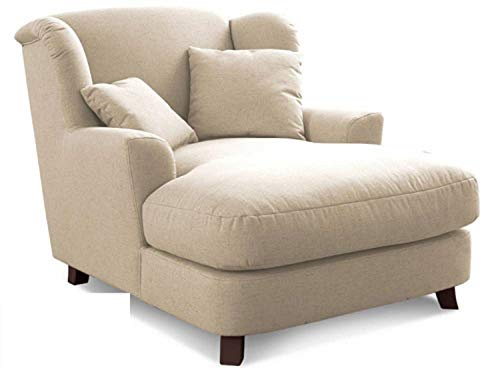 Cavadore Assado Fauteuil Rembourré XXL avec Pieds en Bois, Grande Assise et 2 Coussins Décoratifs, 109 x 104 x 145 cm, Tissu Plat, Beige