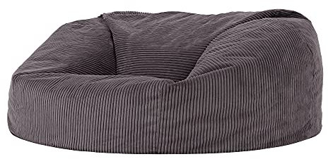 Icon Soul XXL Sitzsack Sofa für Erwachsene, Dunkelgrau, Flauschiger Cordstoff, 2 Sitzer, Bequemer Bean Bag Sofa mit Füllung, Relaxsessel, Lounge, Wohnzimmer Möbel