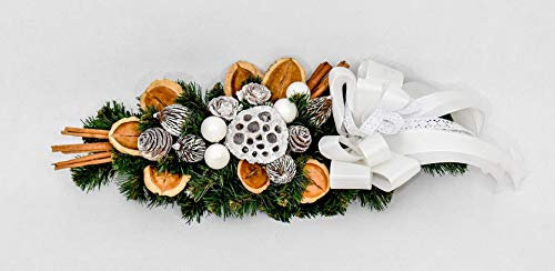 Tannengesteck Gesteck Adventsgesteck Kranz Weihnachtliche Deko - Weiß 40 cm Herbst - Winter - Willkommensgruß PG3