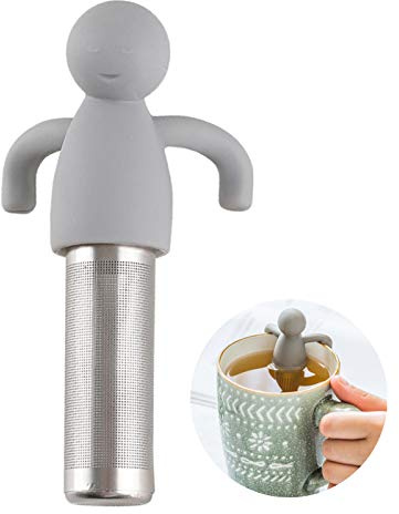 Leden Tea Infuser for Loose Leaf Tea Cute Tea Strainer Ball Stainless Steel Extra Fine Mesh Tea Steeper Filter for Cup Mug Silicone Handle Grey