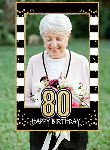 JeVenis Black Gold 80. Geburtstagsfeier Photo Booth Requisiten 80. Geburtstag Fotorahmen 80 Geburtstag Fotorahmen