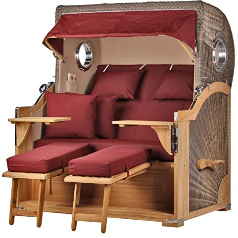 bene living Strandkorb Königssee Ostsee Volllieger Teak Bullauge - PE grau - Modell 550