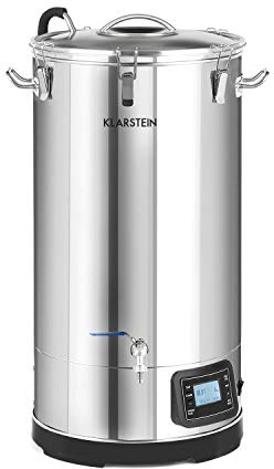 Klarstein Mundschenk 3XL - Caldero de mosto y cerveza, Potencia 3.000 W, Capacidad 65 L, 9 programas, MemoryBrew, Doble pared, Pantalla LCD, Temporizador, Termostato, Acero inoxidable, Plateado