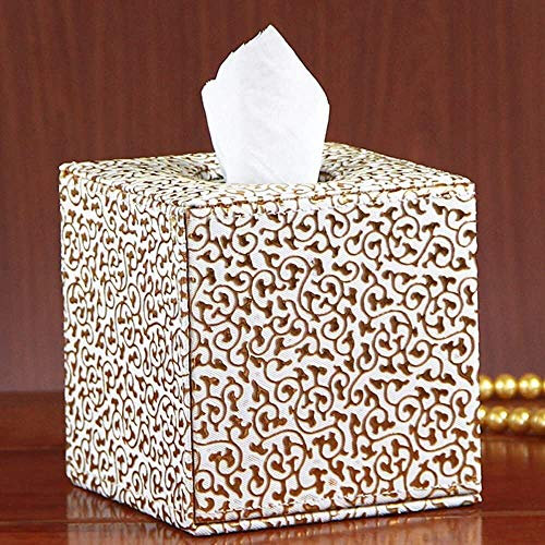 Geyao Quadratische Kosmetiktuchbox aus PU-Leder für Zuhause, Büro, Auto (Farbe: Gold Carve)