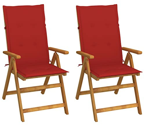 vidaXL 2 verstellbare Klappstühle mit Kissen aus massivem Akazienholz