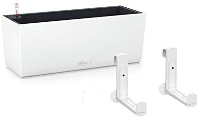 Lechuza Selbstbewässernder Topf Balconera Farbe 50 Weiß Kunststoff Balkon Pflanzer für Geländer H19 L50 B19 cm Bündel mit weißen Balkonhalterungen