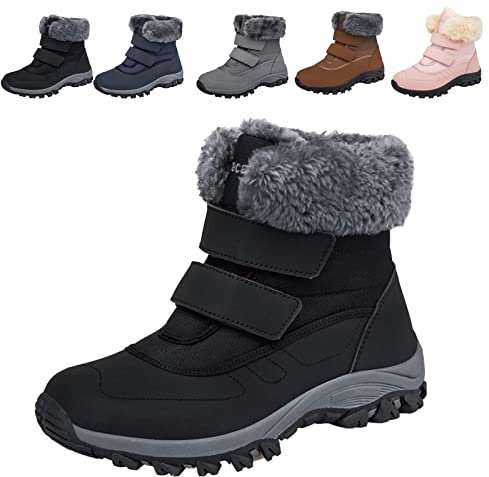 Fadezar Waterproof Walking Ankle Boots Womens Winter Warm Fur Lined Snow Boot Anti-Slip Hiking Outdoor Shoes Black 5.5 UK (Label Size 39)
