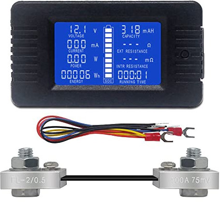 KETOTEK DC Battery Monitor Digital Current Voltage Energy Power Meter LCD Display Voltmeter Ammeter 0-200V 100A Shunt Multimeter Battery Tester for Car Solar System
