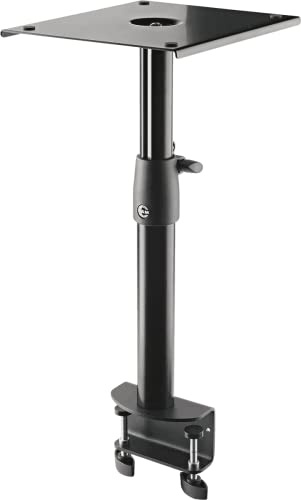 K&M 26777 MonitorStativ zur Tischmontage Schwarz, Stahl - höhenverstellbare Ablage für Nahfeldmonitore, drehbare Platte