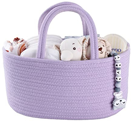XUANGUO Cotton Rope Baby Diaper Caddy Organizer for Girls Purple Lavender