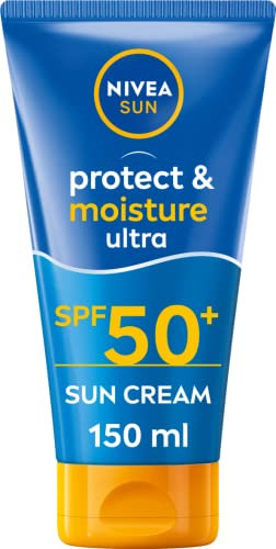 NIVEA SUN Protect & Moisture Ultra Sun Cream Lotion SPF 50+ (150ml), Water-Resistant Sunscreen, Sun Cream Provides Instant UVA/UVB Protection and Moisturises Skin for 48h