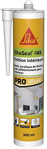 SIKA - SikaSeal-188 Finitura interna, Grigio, sigillante acrilico per giunti di finitura, battiscopa, calafataggio, crepe, Interno, inodore, 300 ml