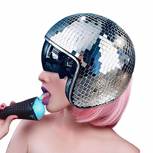 Pomrone Discokugel-Hüte Disco-Helm, DiscoKugel-Spiegel-Hut Mit Einziehbarem Sonnenschutz, Einzigartige Glitzer-Spiegelglas-Disco-Kugel-Kostüm-Kopfbedeckung Für Bar-DJ-Club-Party