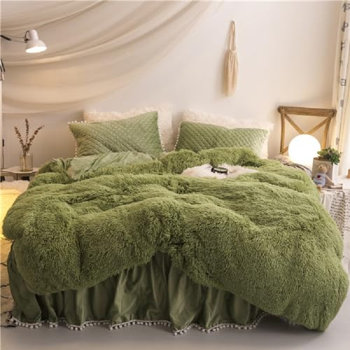 Sacebeleu Kissenbezug 40x80cm 2er Set Plüsch Biber Flanell Flauschig Zierkissenbezug Kissenhülle Doppelpack Avocado Grün Winter Kopfkissenbezug