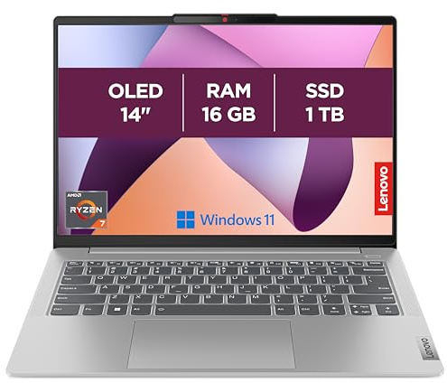 Lenovo IdeaPad Slim 5 14ABR8 - Ordinateur Portable 14'' WUXGA OLED (AMD Ryzen 7 7730U, RAM 16Go, SSD 1To, AMD Radeon Graphics, Windows 11 Home) Clavier AZERTY Français - Gris