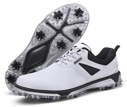 KESCOO Waterproof Golf Shoes Men Professional Spiked Golf Footwear White