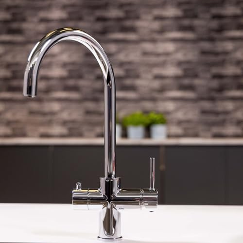 Flode Svan Swan Neck Design Kitchen Boiling Tap - 3-in-1 Instant Hot Boiling Water Tap Kit with Boiler and Filter - Boiling Hot Water Tap (Polished Chrome)