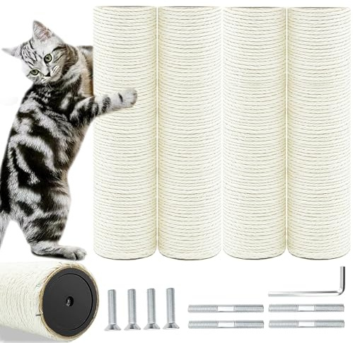Cat Scratching Post Replacement Pole，2 PCS 15.7in Cat Tree Replacement Post，Natural Sisal Cat Tree Replacement Parts with M8 Screws，Cat Scratch Post Replacement for Refurbishment (15.7in/40cm)