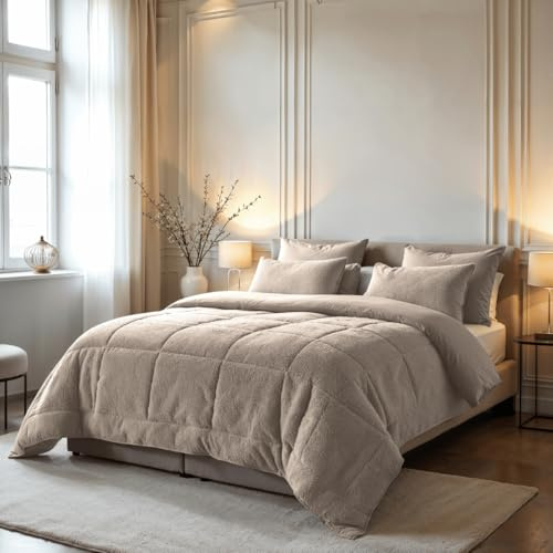 Zelesta Teddybed Bettdecke 4 Jahreszeiten - Teddy Bettwäsche Winterdecke und Sommerdecke - Waschbare Anti-Allergene Steppdecke - Fluffy Duvet