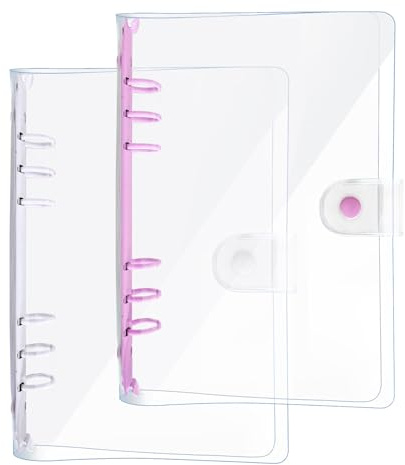 DY.2ten 2 Stück A6 Transparent Ringbuch Ordner, Weich Notizbuch Planer Ordner PVC Einband, Binder 6 Ringe Ringmappe Ringordner Nachfüllbares（Lila/Weiß A6 Bindemittel）