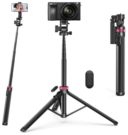 ULANZI MT-78 185 cm Perch a Selfie Bluetooth, 3-en-1 Trépied Extensible pour Appareil Photo et Téléphone Portable avec Tête Sphérique à 360° Clip de Smartphone pour Sony Canon iPhone Sumsung Huawei
