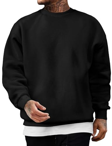 JMIERR Herren Fleece Sweatshirt Crewneck Baumwolle Pullover | Fleece gefüttertes Crewneck Sweatshirts mit Rippkragen, Manschetten, Saum, Maschinenwasche