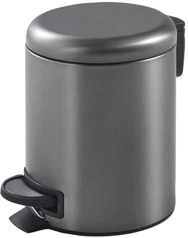Gedy POTTY Abfalleimer für Badezimmer, rund, 3 l, mit Pedal und Softclose-Deckel, Edelstahl, Gun Metall, 17,4 x 22,6 x 25,1 cm