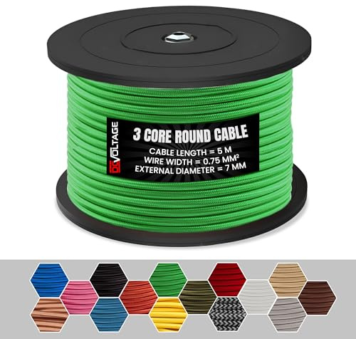 DC VOLTAGE 5m Green Vintage 3 Core Round Cable Fabric Cloth Covered Electrical Wire, 16.4ft 3 Conductors 18 Gauge Textile Electric Cable Wire Coated in Colored Vintage for Lighting DIY Project