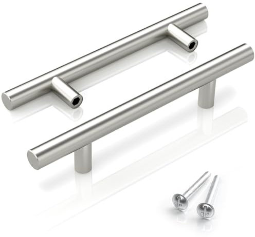 ARANA 5 maniglie per mobili zincate, in acciaio inox, 76 mm, distanza tra i fori, colore argento, adatte per armadio da cucina, tavolino da bagno, comodino, cassetti