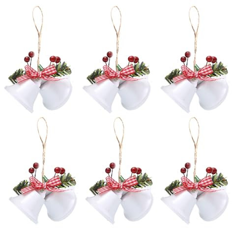 AWOCAN 6PCS Weihnachtsglocke Metall Jingle Bells Xmas Tree Hanging Ornament Glocken für Weihnachten Urlaub Party Dekoration (weiß)