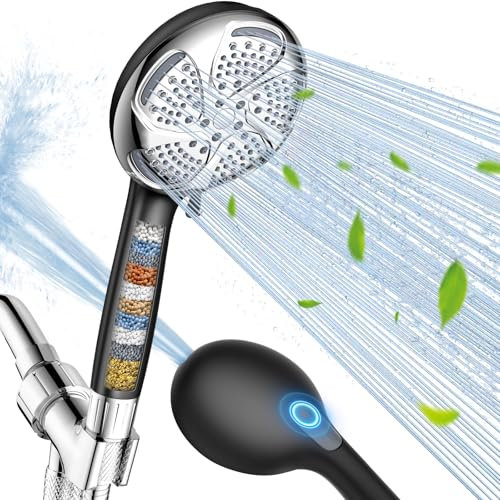 FEELSO Filtered Shower Head with Handheld, High Pressure 7 Spray Mode Showerhead with Filters, Water Softener Filter Beads for Hard Water-Remove Chlorine, Reduce Dry Itchy Skin, Built-in Power Wash