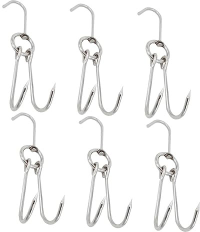 Ciieeo Crochet à Viande En Acier Inoxydable Double 4 Mm x 24 Cm Antirouille Suspendre De Rôti Et Séchage De Viande Lot De 6 Pièces Professionnel Boucherie Barbecue Fumage