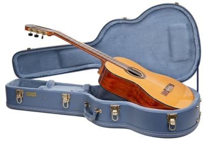 Crossrock Relief Series-Holzkoffer für 4/4-Konzertgitarren, mit stark strukturierter Oberfläche, Kunstfell in Nerzoptik, Edelstahlverschlüssen – Rauchblau (CRW630CSB)