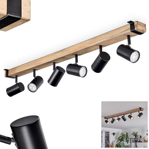 HOFSTEIN Deckenleuchte Storuma, 6-flammige Deckenlampe aus Metall/Holz in Schwarz/Natur, Leuchte im Industrial/Vintage-Design, verstellbare Schirme, GU10, Esszimmer, Wohnzimmer, Küche, Schlafzimmer