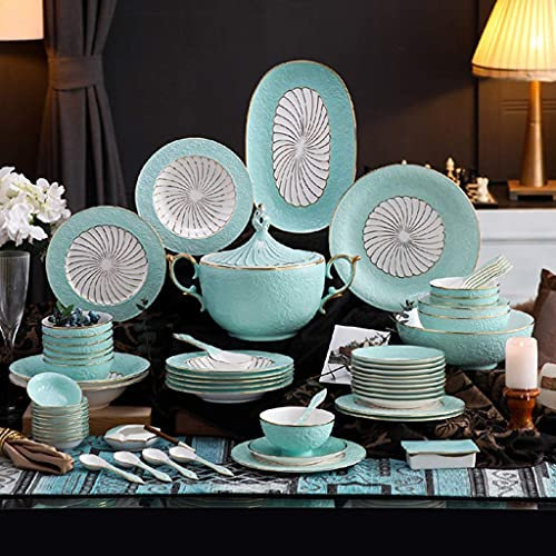 KHYTEBV Set da tavolaStoviglie in Ceramica Classica, Set da tavola in Ceramica, Set Combinato in Porcellana di Lusso Leggero da 60 Pezzi
